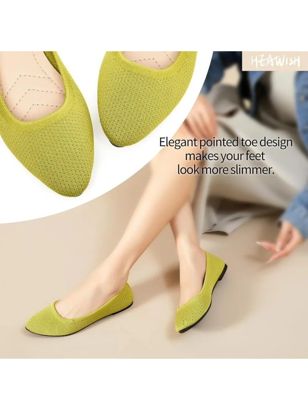 Women’s Viridis Ballet Flats Comfortable Mesh Pointed Toe Slip On Dress Shoes